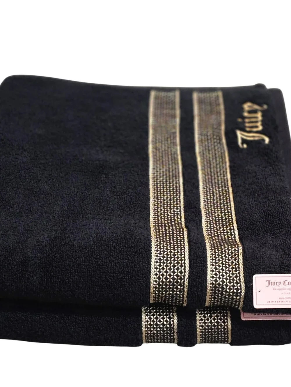 Juicy Couture Home Gold Embossed Accent Stripes Logo Plush Oversized Bath Towels
